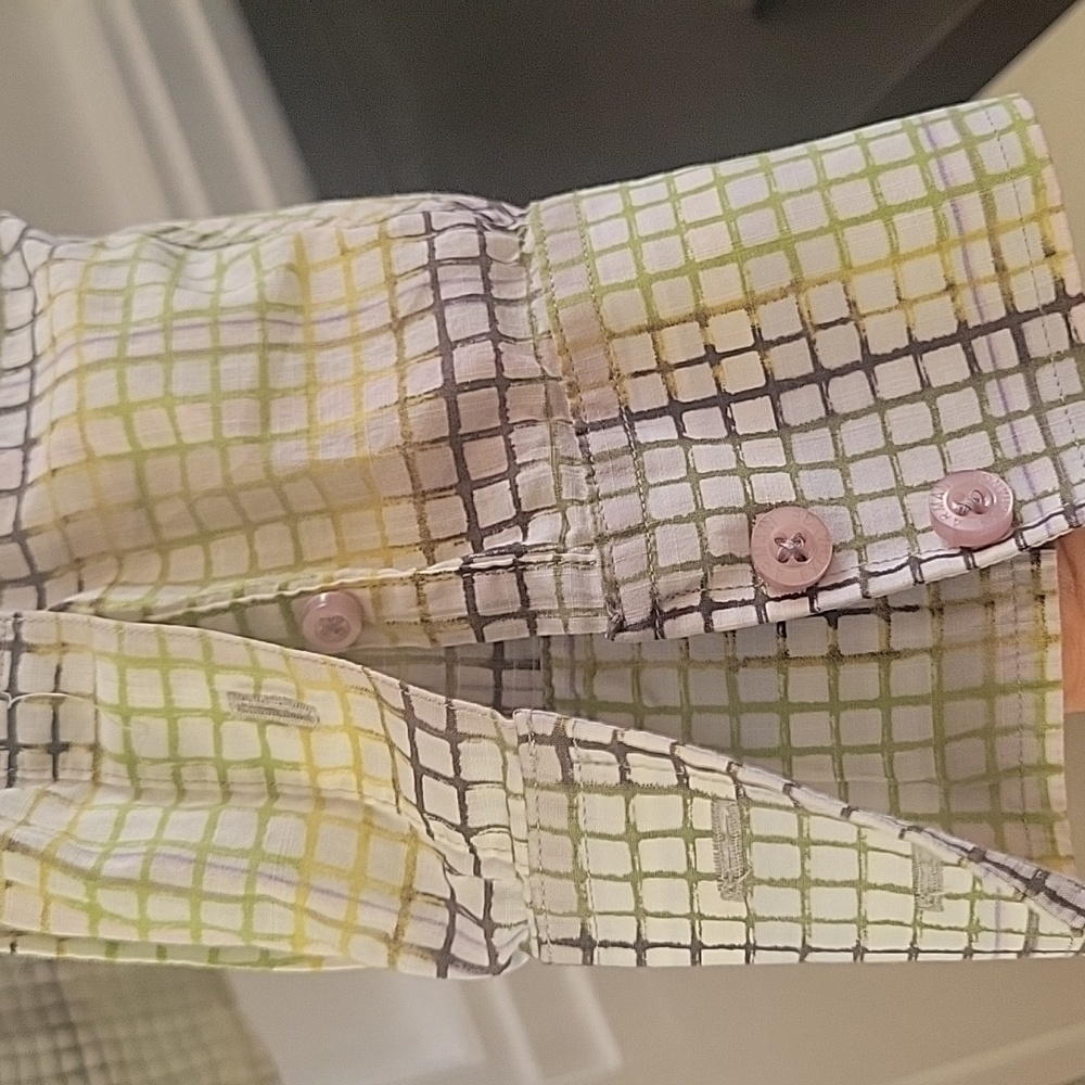 AX ARMANI EXCHANGE Men's Casual Checkered Shirt - Green and Purple, LARGE - Picture 4 of 5